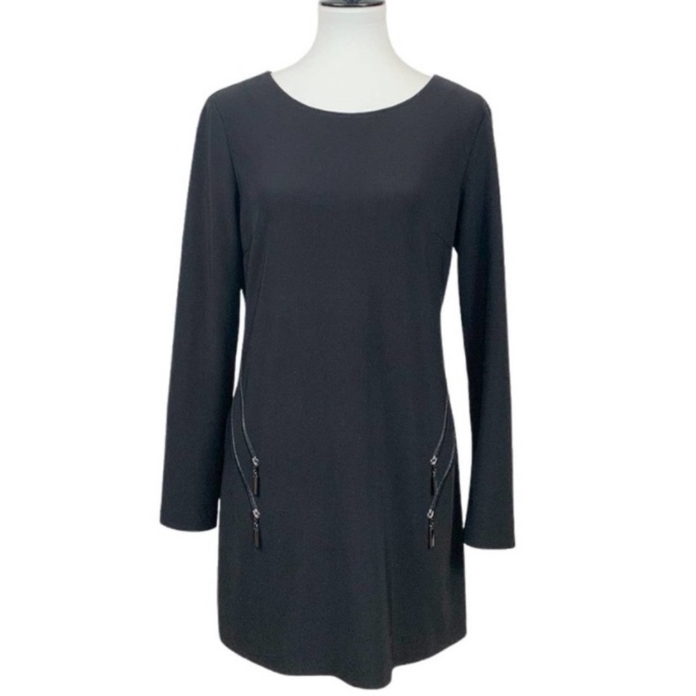 Joseph Ribokogf sz  Black Long Sleeve Shift Dress with Zip Detail